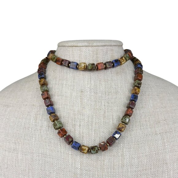 Multicolor Ceramic Beaded Vintage Necklace For Women Gold Tone Retro Style - Picture 1 of 4